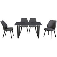 JEDILNA GARNITURA  - temno siva, Konvencionalno, kamen/kovina (90/140/76cm) - MID.YOU