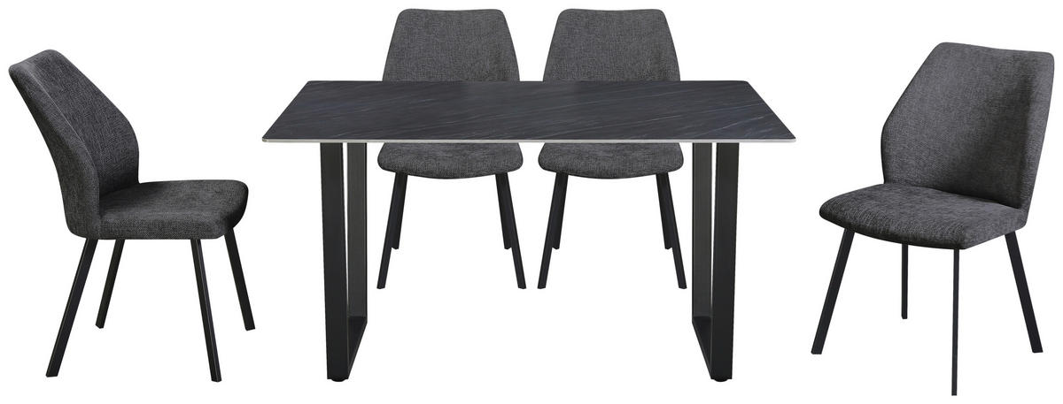 JEDILNA GARNITURA  - temno siva, Konvencionalno, kamen/kovina (90/140/76cm) - MID.YOU