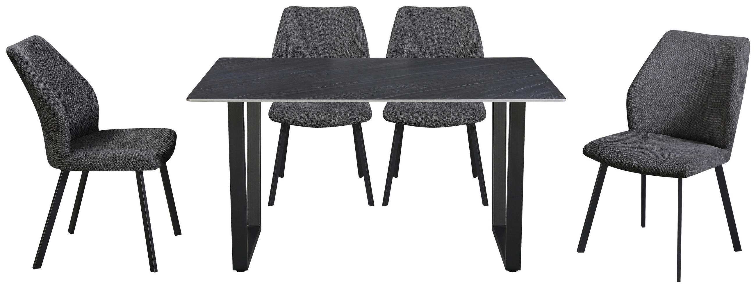 Set Cu Masă Și Scaune in metal, textil, piatră gri închis