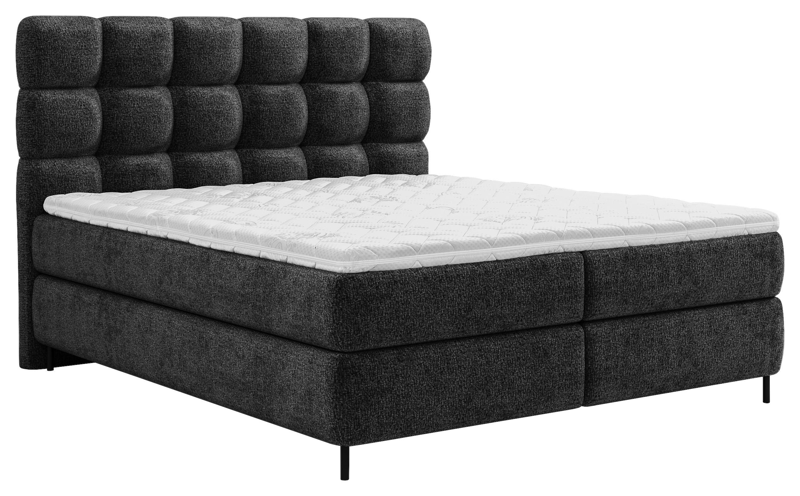 BOXSPRINGBETT 180/200 cm,  in Schwarz, gepolstertes Kopfteil, Topper, Matratzen, H2 + H3 = mittel + fest  - Schwarz, Trend, Textil/Metall (180/200cm) - Esposa