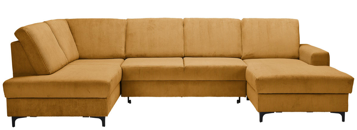 WOHNLANDSCHAFT in Cord Senfgelb  - Senfgelb/Schwarz, Konventionell, Textil/Metall (185/317/167cm) - Stylife