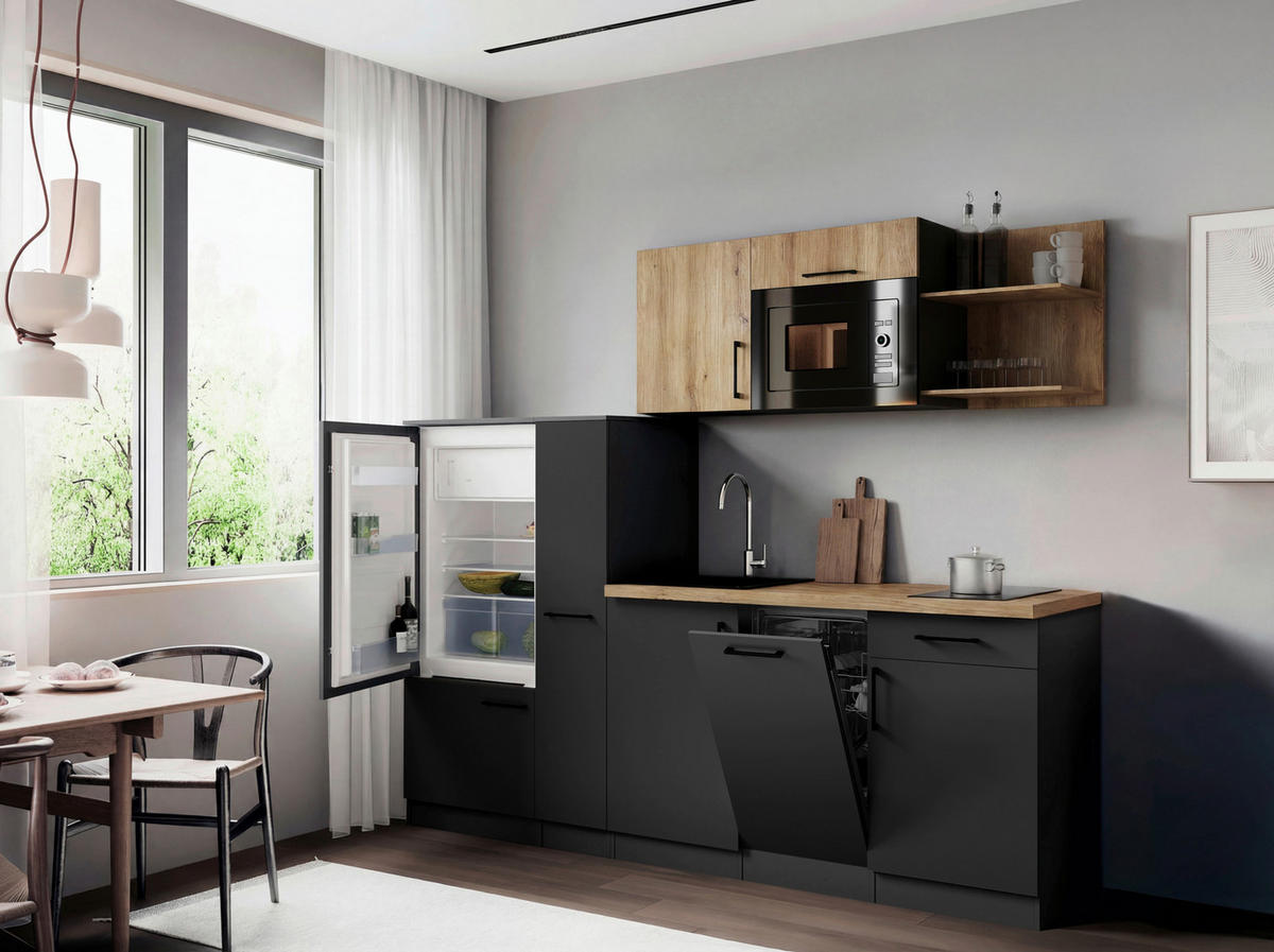 KÜCHENBLOCK Oliver 235 cm  in Grau, Eiche Artisan  - Eiche Artisan/Grau, Trend, Holzwerkstoff/Metall (235cm) - Respekta
