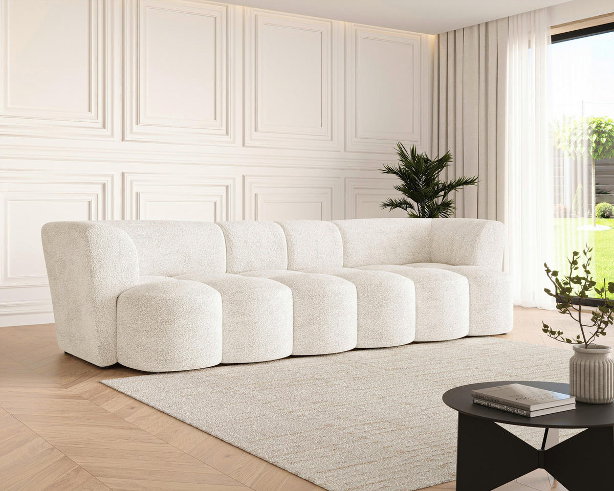 VIERSITZER-SOFA 307/84/107 cm  in Chenille Elfenbein  - Elfenbein/Schwarz, MODERN, Kunststoff/Textil (307/84/107cm) - Milino