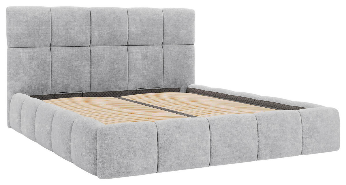 POLSTERBETT 140/200 cm,  in Hellgrau, gepolstertes Kopfteil, Lattenrost, Bettkasten,  - Hellgrau/Schwarz, MODERN, Holz/Holzwerkstoff (140/200cm) - MID.YOU