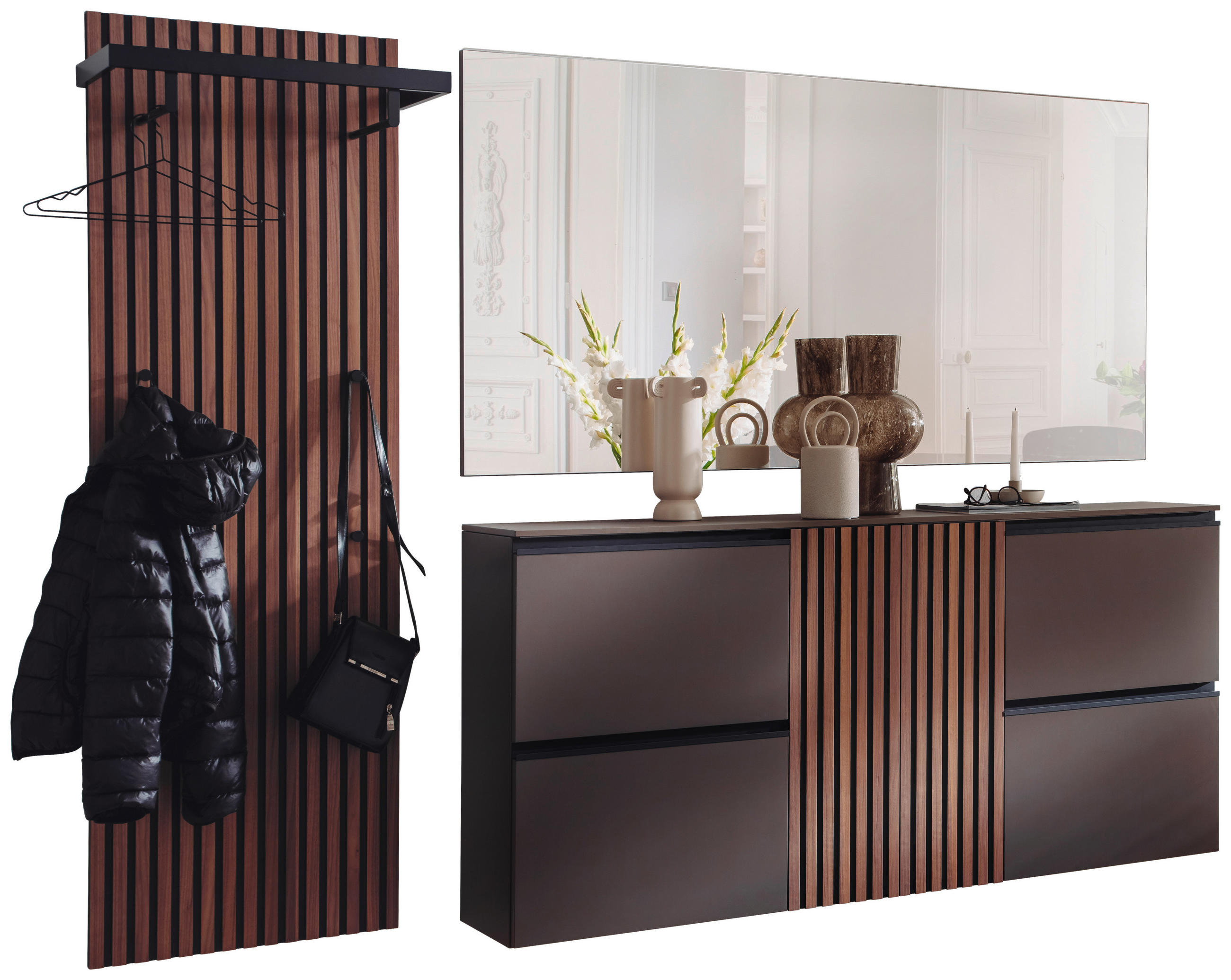 GARDEROBE 3-teilig 250/200/30 cm  - Nussbaumfarben/Braun, Design, Holz/Holzwerkstoff (250/200/30cm) - Moderano