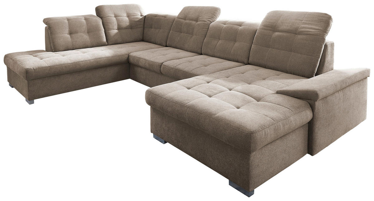 WOHNLANDSCHAFT in Mikrofaser Taupe  - Taupe/Chromfarben, Design, Kunststoff/Textil (212/330/169cm) - Livetastic