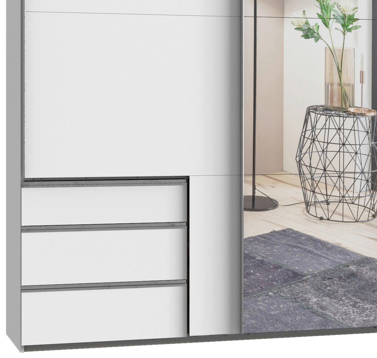 SCHWEBETÜRENSCHRANK in Silberfarben, Weiss  - Chromfarben/Weiss, Basics, Holzwerkstoff/Metall (350/216/65cm) - MID.YOU