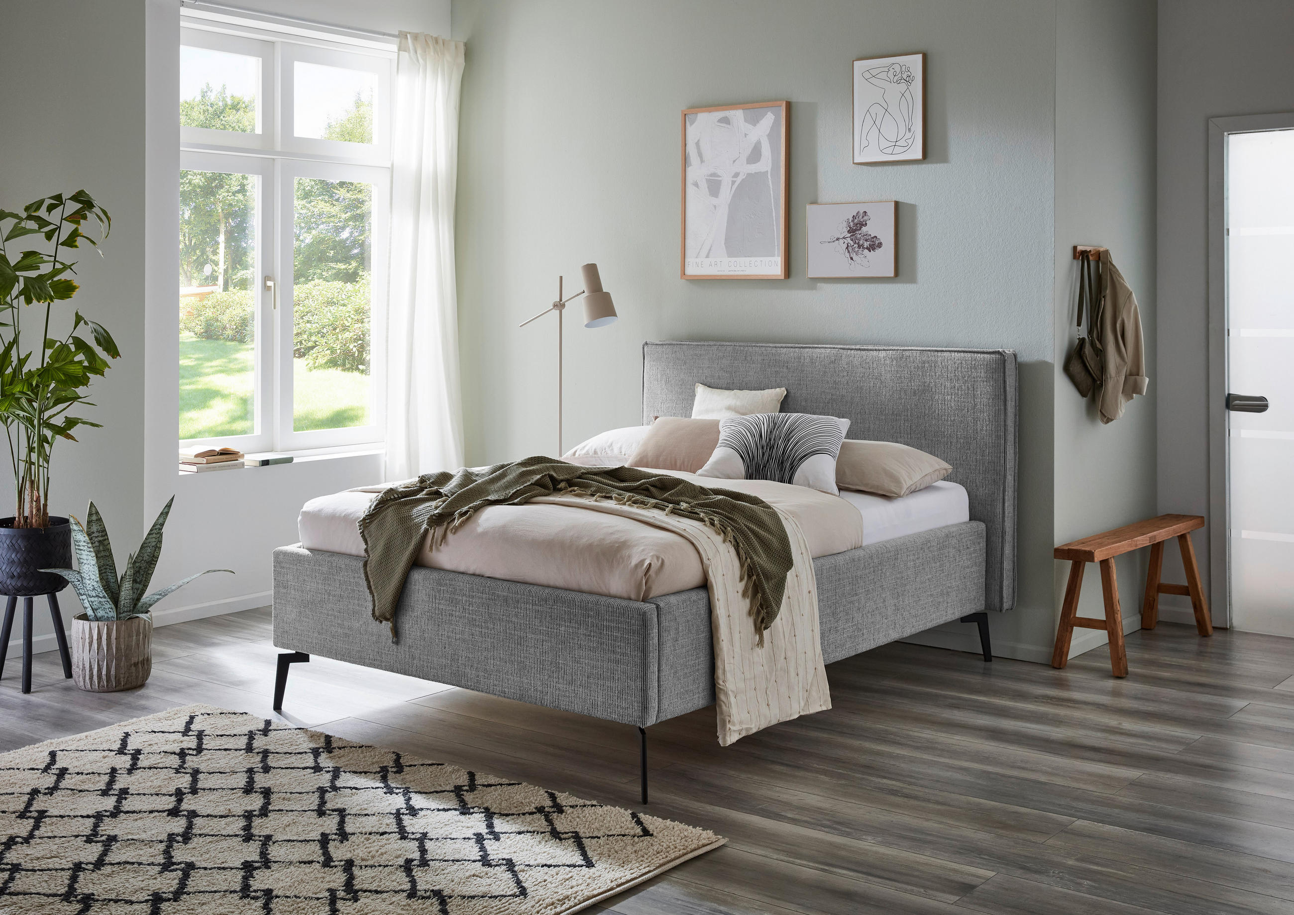 POLSTERBETT Lattenrost, Bettkasten 140/200 cm in Hellgrau - Birkefarben/Buchefarben, Design, Holz/Textil (140/200cm) - home24