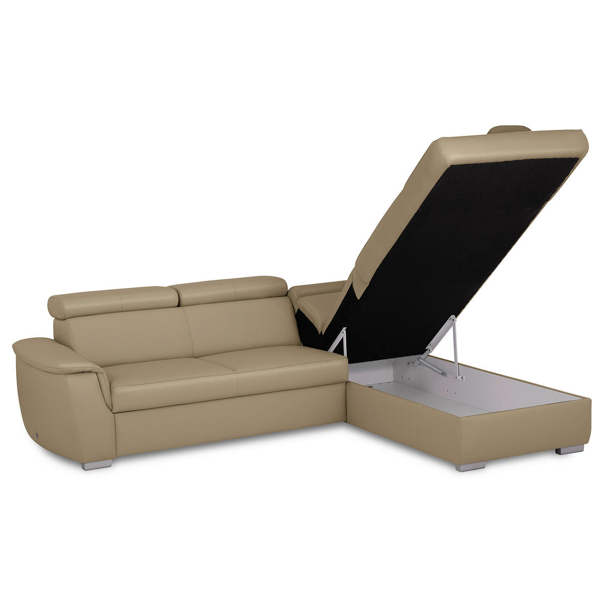 ECKSOFA  in Lederlook Echtleder Hellgrau  - Silberfarben/Hellgrau, Leder/Holz (262/211cm) - Celina Home