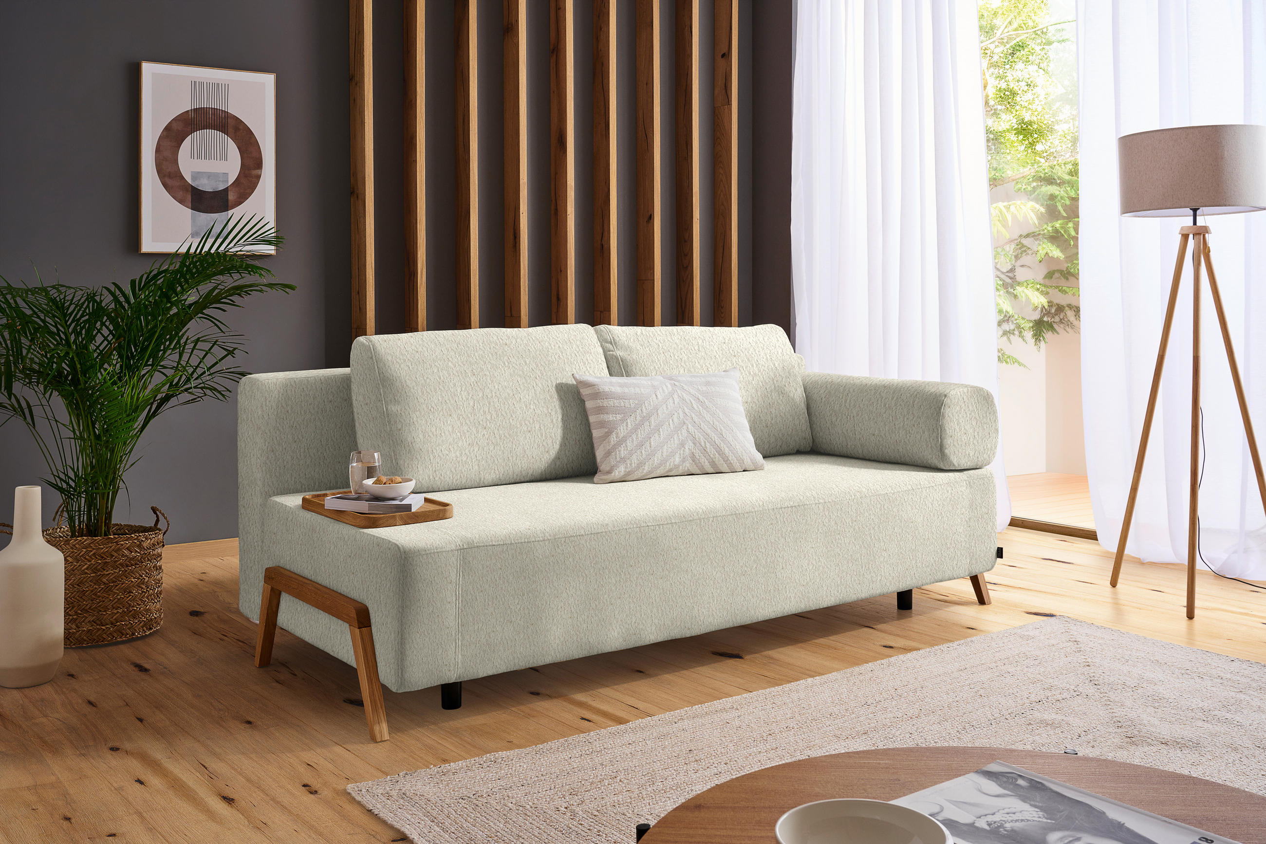 SCHLAFSOFA Teddystoff Ecru  - Ecru/Naturfarben, Design, Holz/Textil (211/88/102cm) - Niels Andersson