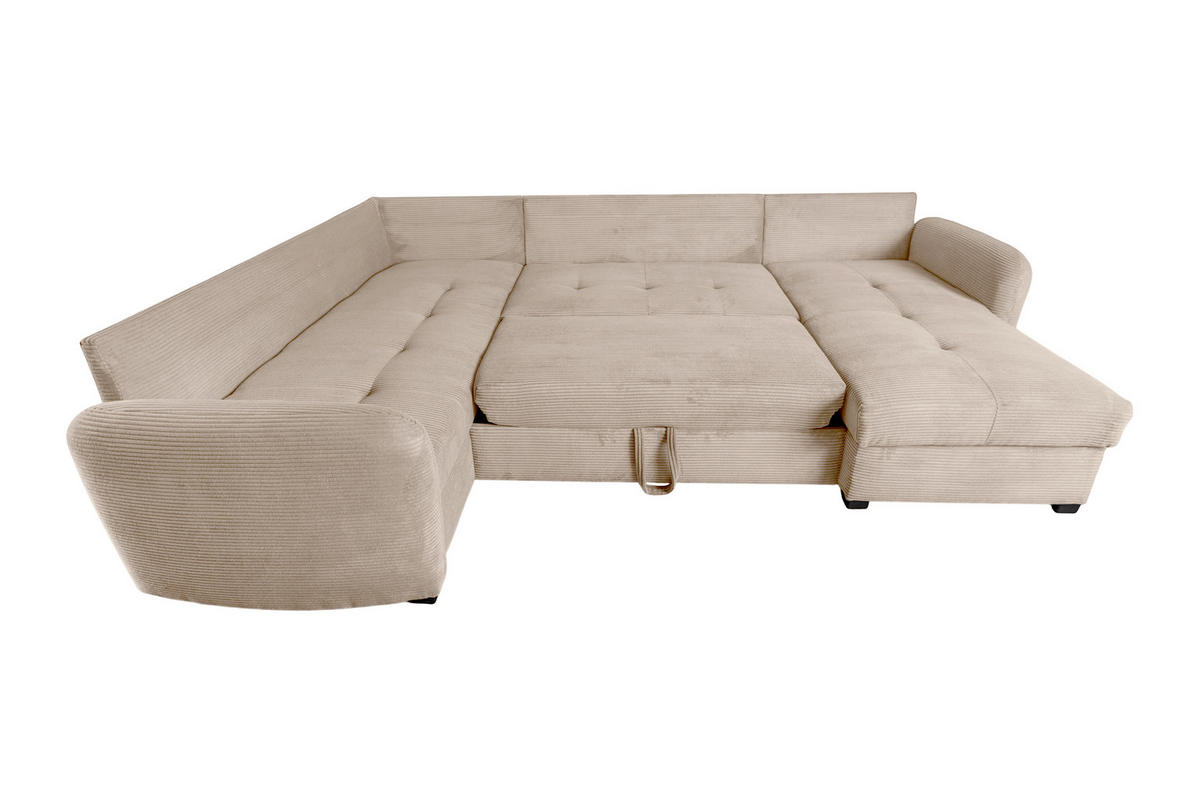 WOHNLANDSCHAFT SORINA Hellbraun Cord  - Hellbraun/Schwarz, Design, Kunststoff/Textil (202/305/157cm) - MID.YOU