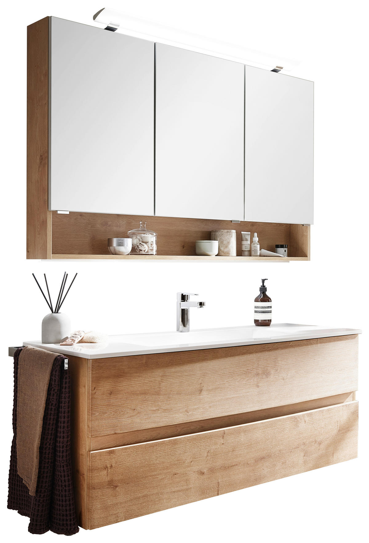 BADEZIMMER 121,2 cm  - Weiss/Eichefarben, Design, Glas/Holzwerkstoff (121,2cm) - Novel
