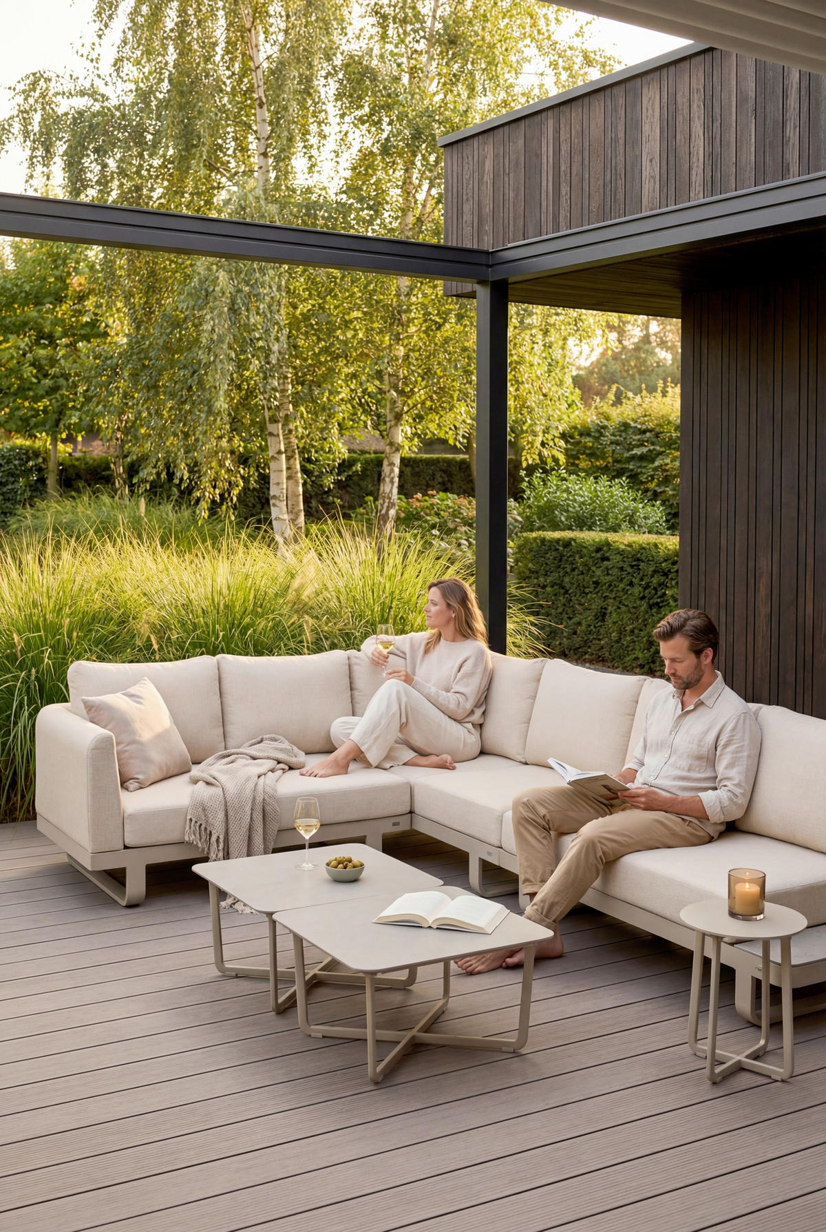LOUNGEGARNITUR   Aluminium  - Sandfarben, MODERN, Kunststoff/Metall (320/69/242cm) - Gardenson
