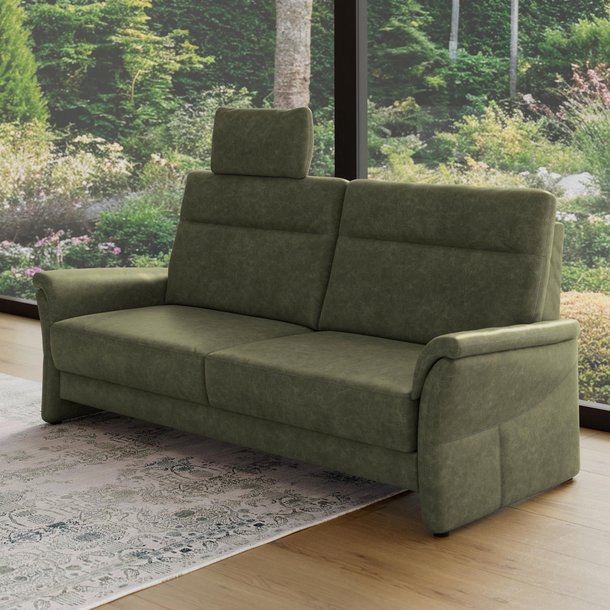 3,5-SITZER - Schwarz/Olivgrün, Konventionell, Kunststoff/Textil (205/98/91cm) - Elegando