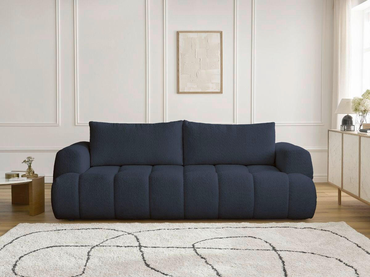 SCHLAFSOFA FUJI Bouclé Dunkelblau  inkl.  - Schwarz/Dunkelblau, MODERN, Kunststoff/Textil (251/113/88cm)
