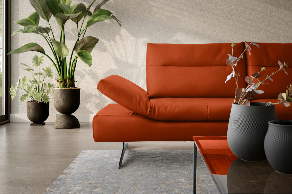 ECKSOFA in Echtleder Terracotta  342/158 cm  - Terracotta/Schwarz, MODERN, Leder/Metall (342/158cm) - Chilliano