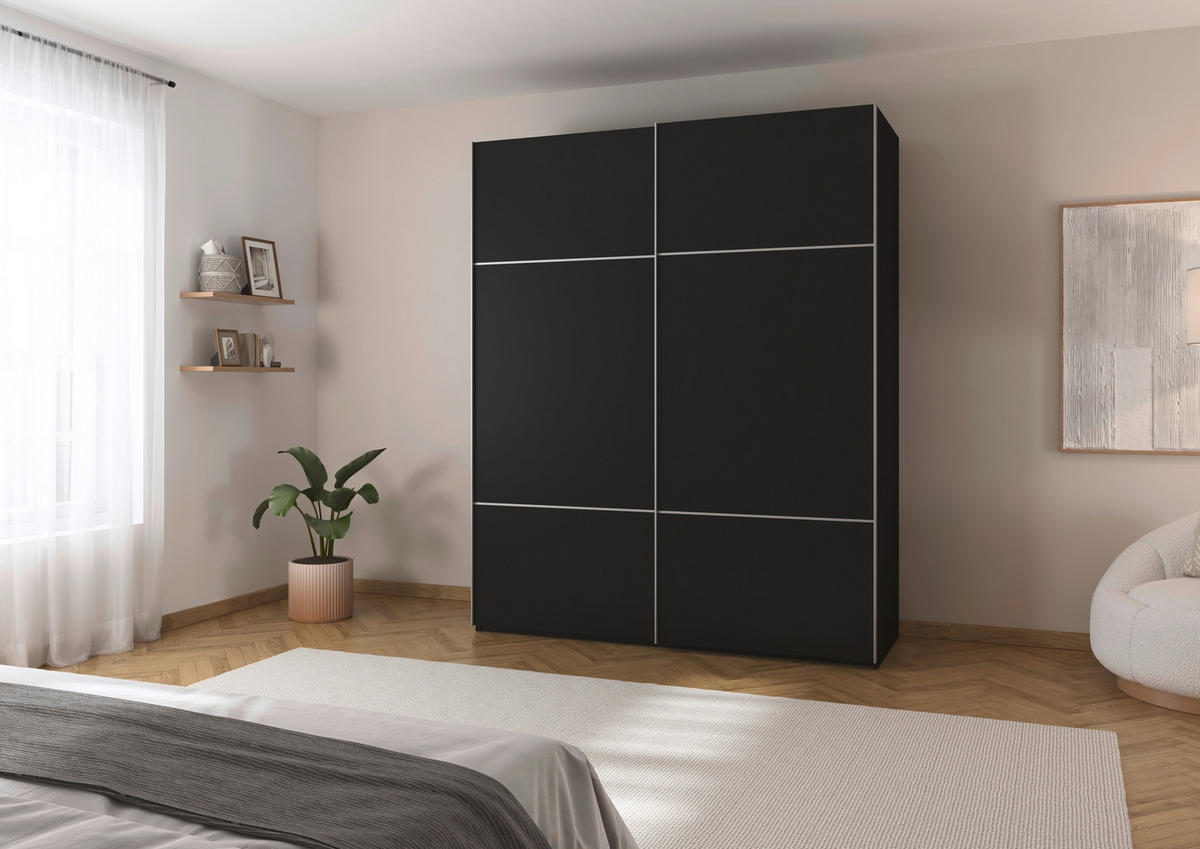 SCHWEBETÜRENSCHRANK in Schwarz  - Alufarben/Schwarz, Konventionell, Holzwerkstoff/Metall (181/223/68cm) - Novel