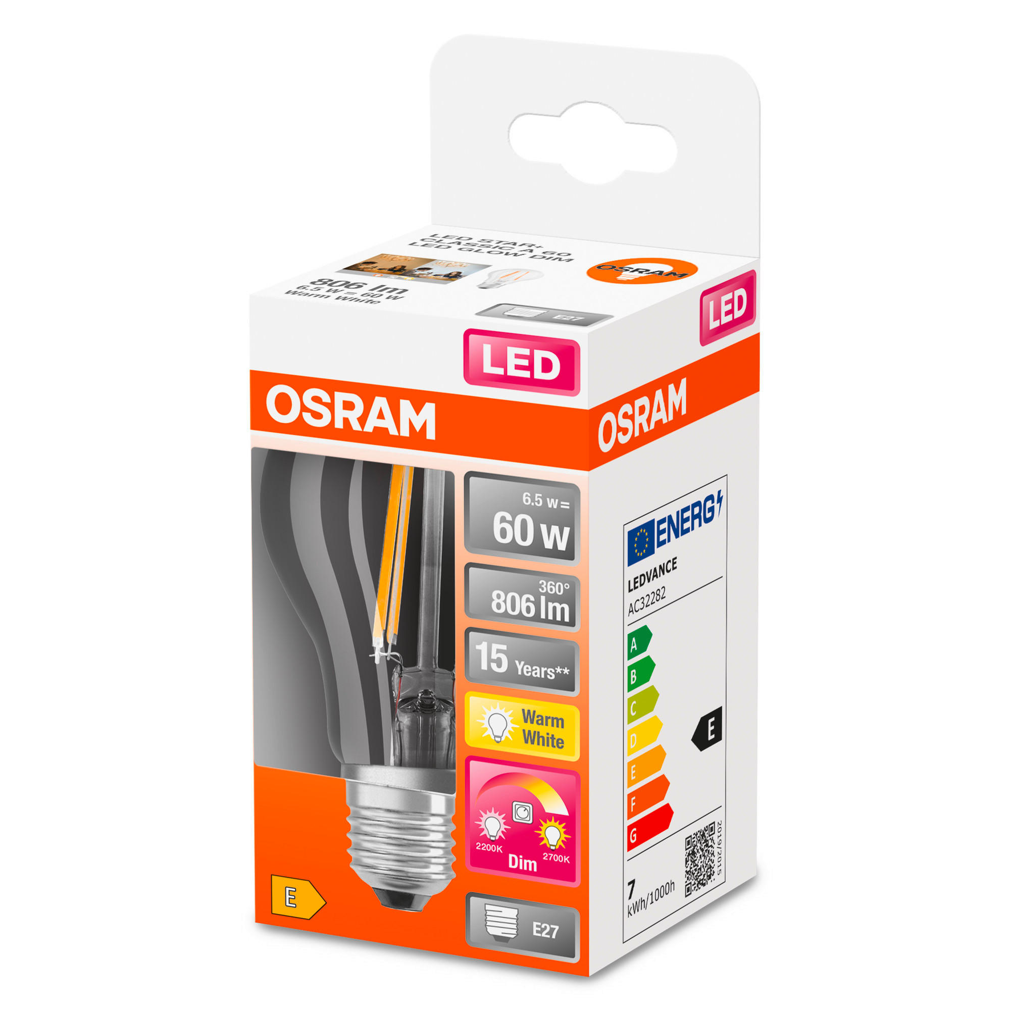 LED-LEUCHTMITTEL   E27 6,5 W 806 lm  - Klar, Basics, Glas (6/10,5cm) - Osram