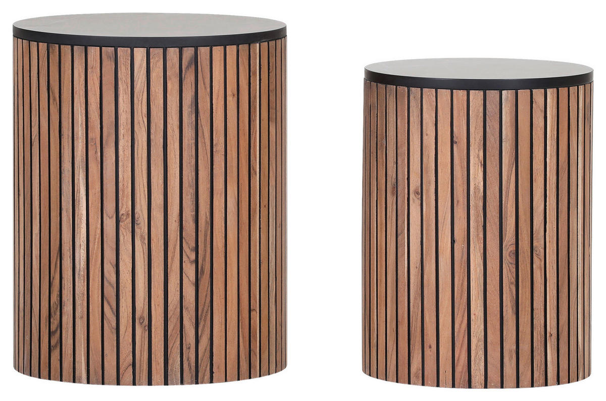 COUCHTISCHSET furniert rund Naturfarben, Schwarz, Akaziefarben  - Schwarz/Naturfarben, LIFESTYLE, Holzwerkstoff (32-42/32-42/45-53cm) - Landscape