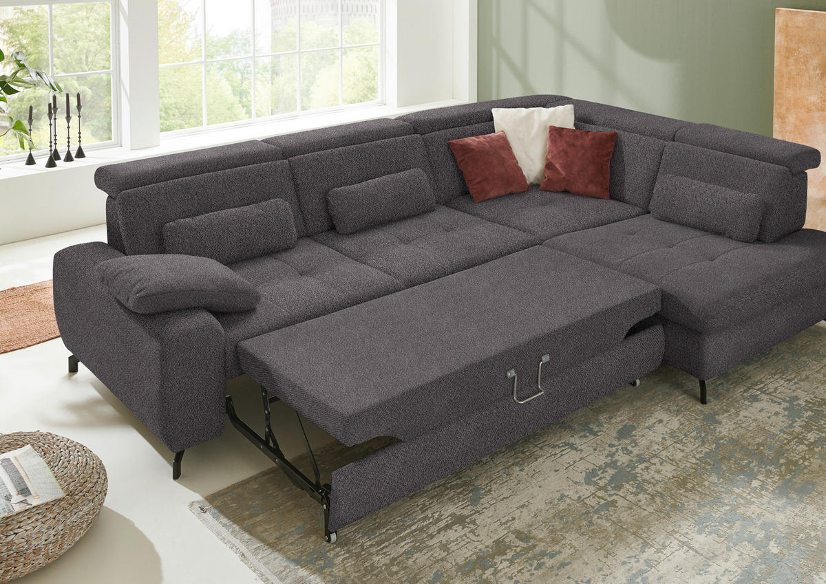 ECKSOFA in Chenille Anthrazit  - Anthrazit/Schwarz, Design, Textil/Metall (310/220cm) - Beldomo Style