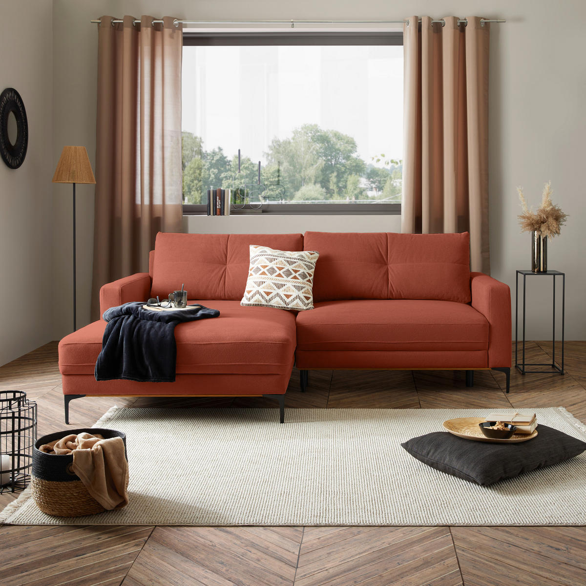 ECKSOFA in Rostfarben  - Rostfarben/Schwarz, Modern, Textil/Metall (162/238cm) - Ondega