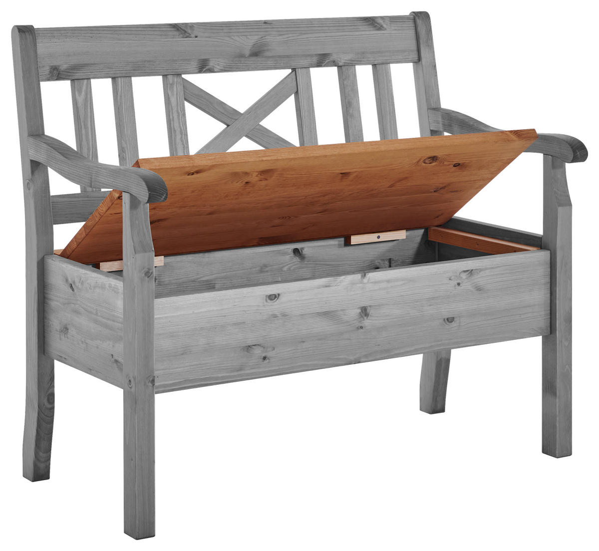 SITZBANK 105/93/58 cm Grau, Laugenfarbig Kiefer massiv  - Laugenfarbig/Grau, ROMANTIK / LANDHAUS, Holz (105/93/58cm) - Boxxx