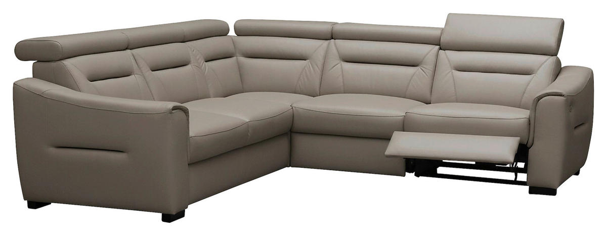 ECKSOFA Schlammfarben Echtleder Lederlook Schlaffunktion, Rücken echt, Relaxfunktion, Kopfteilverstellung  - Wengefarben/Schlammfarben, Design, Leder/Holz (260/260cm) - Celina Home
