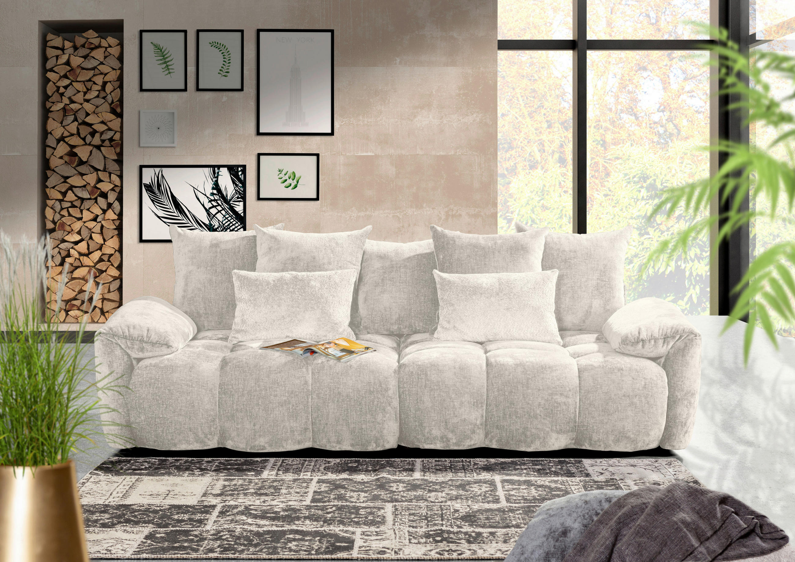 BIGSOFA Chenille Beige  - Beige/Schwarz, Design, Kunststoff/Textil (265/67/130cm) - home24