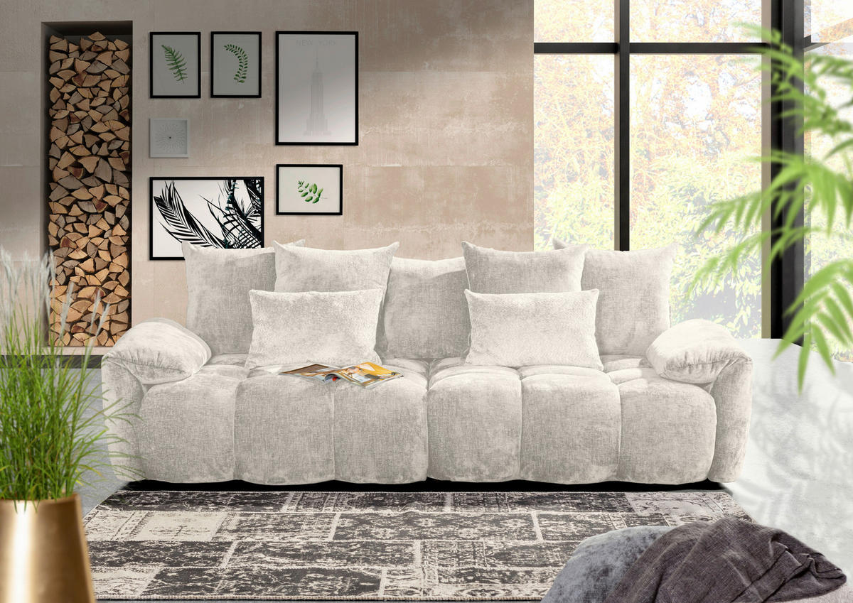 BIGSOFA in Chenille Beige  - Beige/Schwarz, Design, Kunststoff/Textil (265/67/130cm) - home24