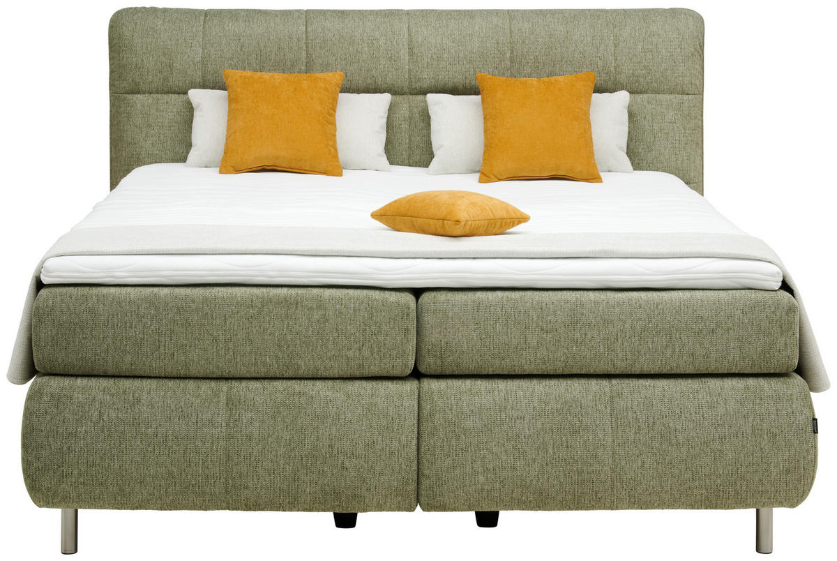 BOXSPRING-ÁGY 160/200 cm  világoszöld  - alumínium színű/világoszöld, Konventionell, textil/fém (160/200cm) - Dieter Knoll