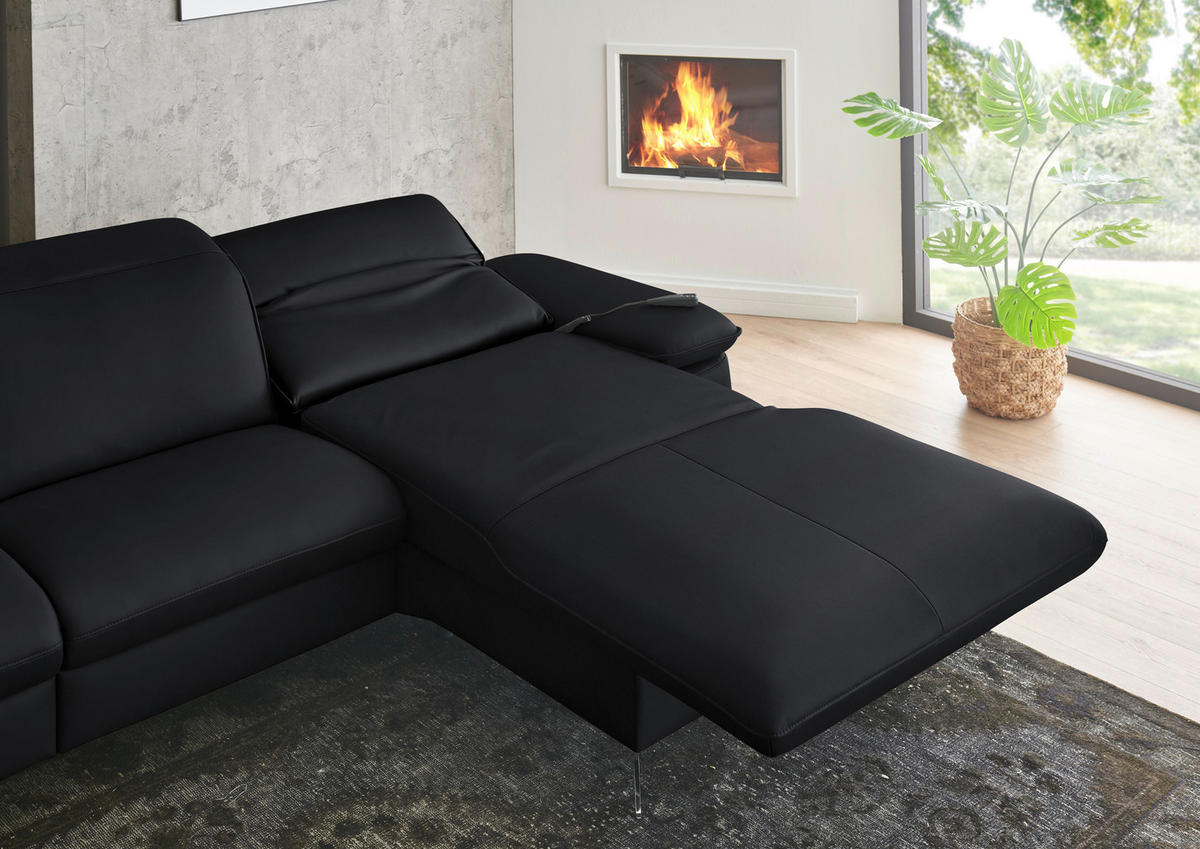 ECKSOFA  Echtleder Anthrazit  - Anthrazit/Schwarz, Design, Leder/Metall (307/169cm) - Beldomo Premium