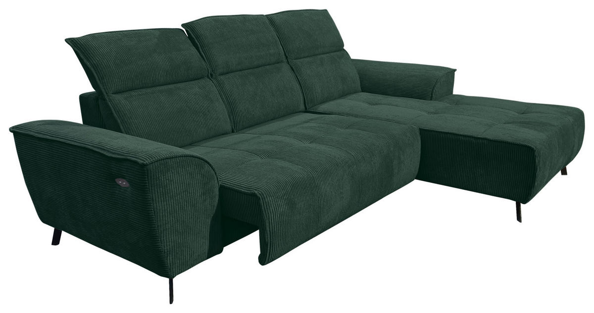 ECKSOFA Dunkelgrün Cord  - Dunkelgrün/Schwarz, KONVENTIONELL, Textil/Metall (290/196cm) - Carryhome