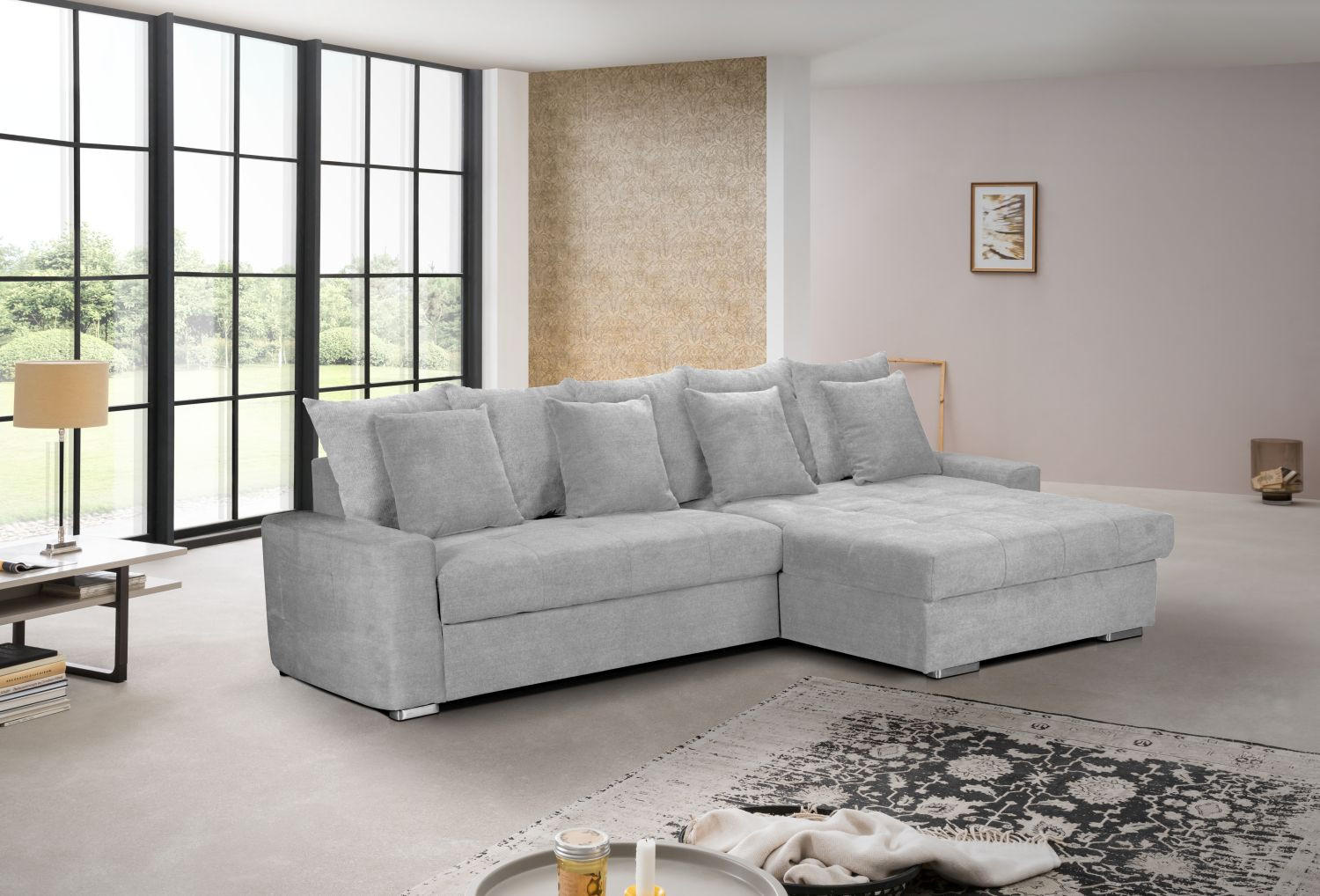 ECKSOFA SALVADOR Hellgrau Mikrofaser  - Wengefarben/Silberfarben, MODERN, Holz/Textil (293/164cm) - MID.YOU