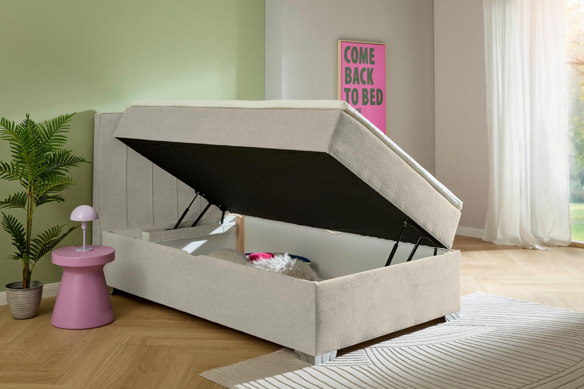 BOXBETT 120/200 cm  in Creme  - Chromfarben/Creme, Trend, Kunststoff/Textil (120/200cm) - Boxxx