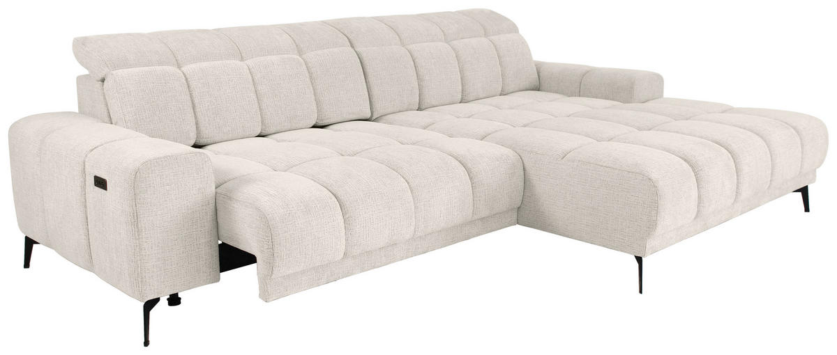 ECKSOFA inkl.Funktionen Perlmutt Chenille  - Perlmutt/Schwarz, MODERN, Textil/Metall (300/195cm) - Xora