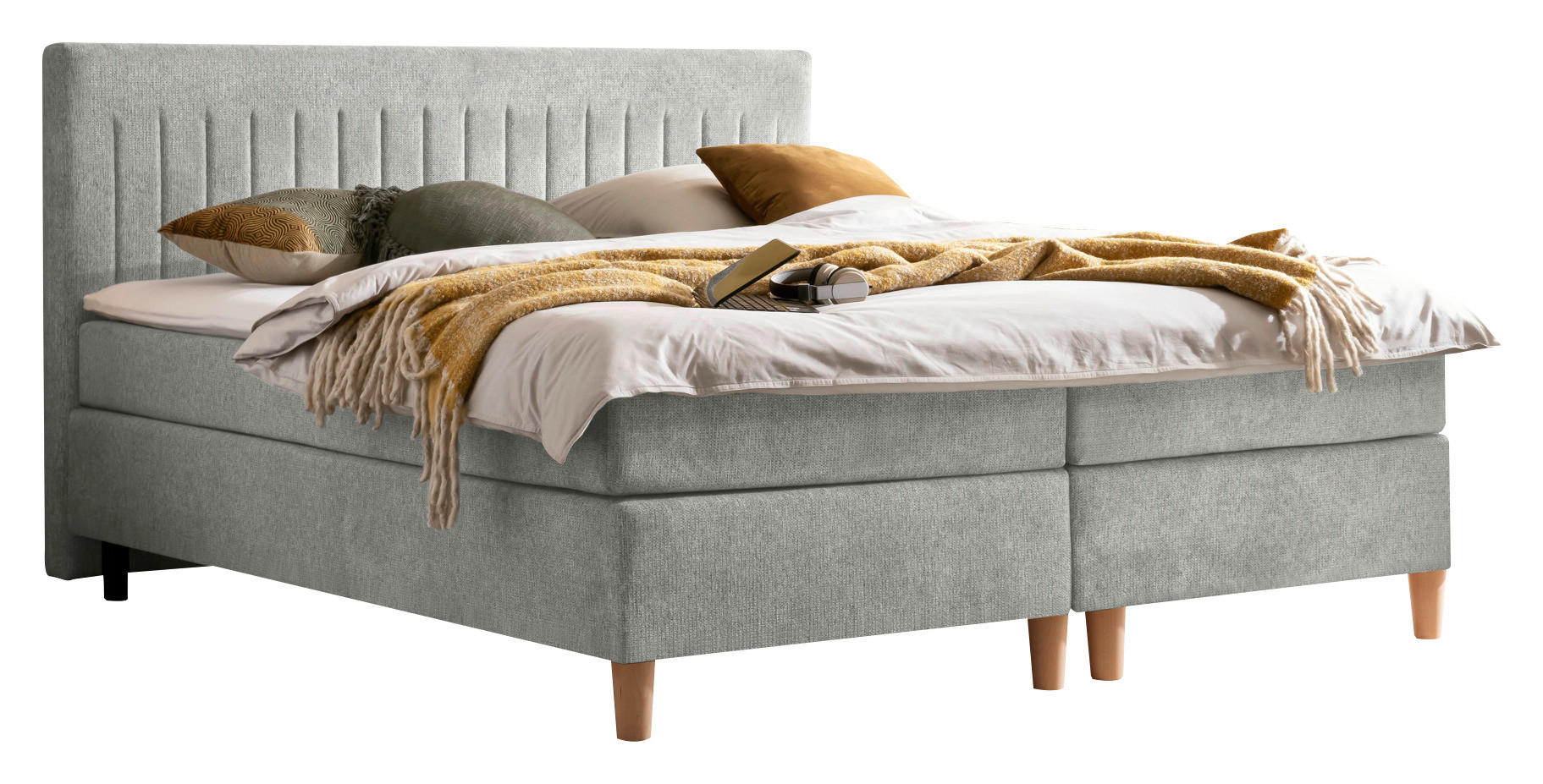 BOXSPRINGBETT 180/200 cm  in Grau  - Buchefarben/Grau, Basics, Holz/Textil (180/200cm) - Boxxx