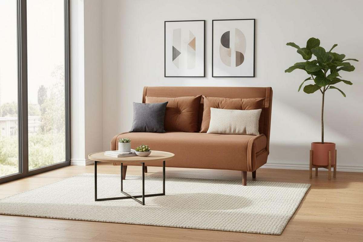 SCHLAFSOFA Samt Orange  - Birkefarben/Orange, Design, Holz/Textil (122/81/88cm) - Livetastic