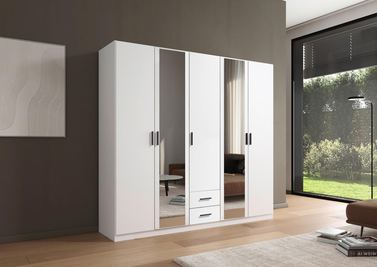 KLEIDERSCHRANK 226/210/54 cm 5-türig Weiß  - Weiß/Grau, KONVENTIONELL, Holzwerkstoff/Kunststoff (226/210/54cm) - Rauch Möbel