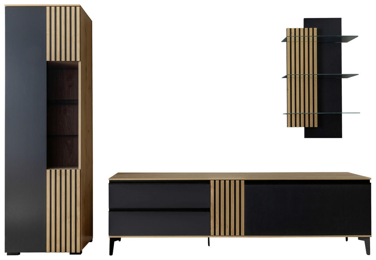 WOHNWAND  in Anthrazit, Wildeiche  277/200/45 cm  - Wildeiche/Anthrazit, Design, Glas/Holz (277/200/45cm) - Moderano