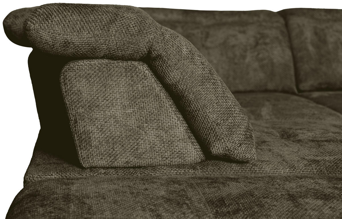 WOHNLANDSCHAFT Olivgrün Struktur  - Schwarz/Olivgrün, KONVENTIONELL, Textil/Metall (253/357/188cm) - Carryhome