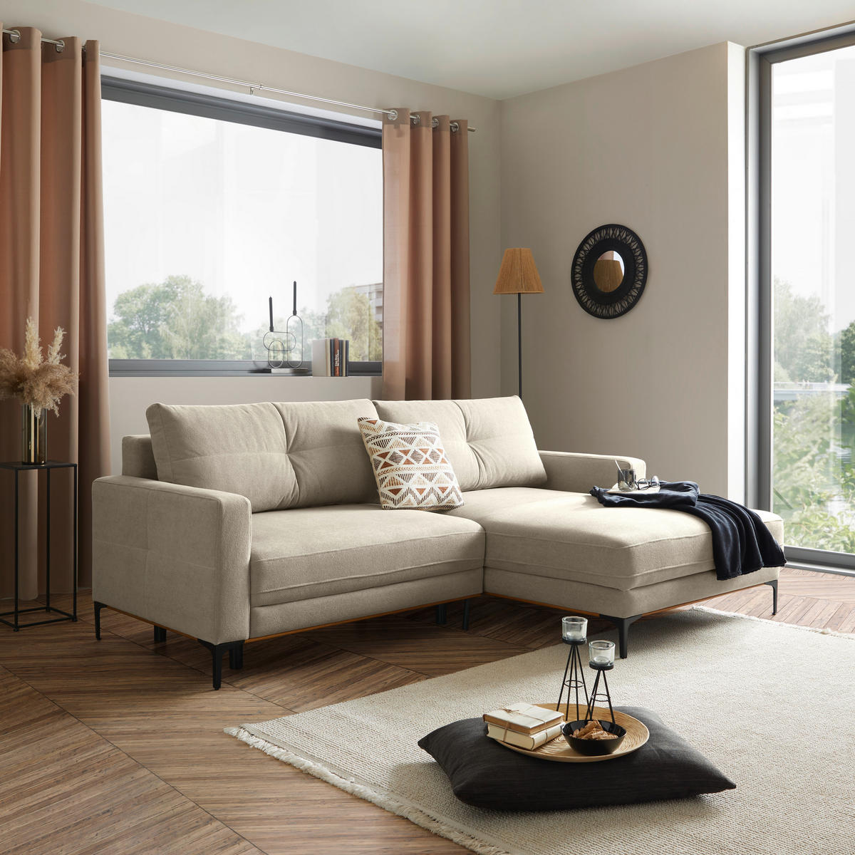 ECKSOFA in Sahara  - Schwarz/Sahara, Modern, Textil/Metall (238/162cm) - Ondega