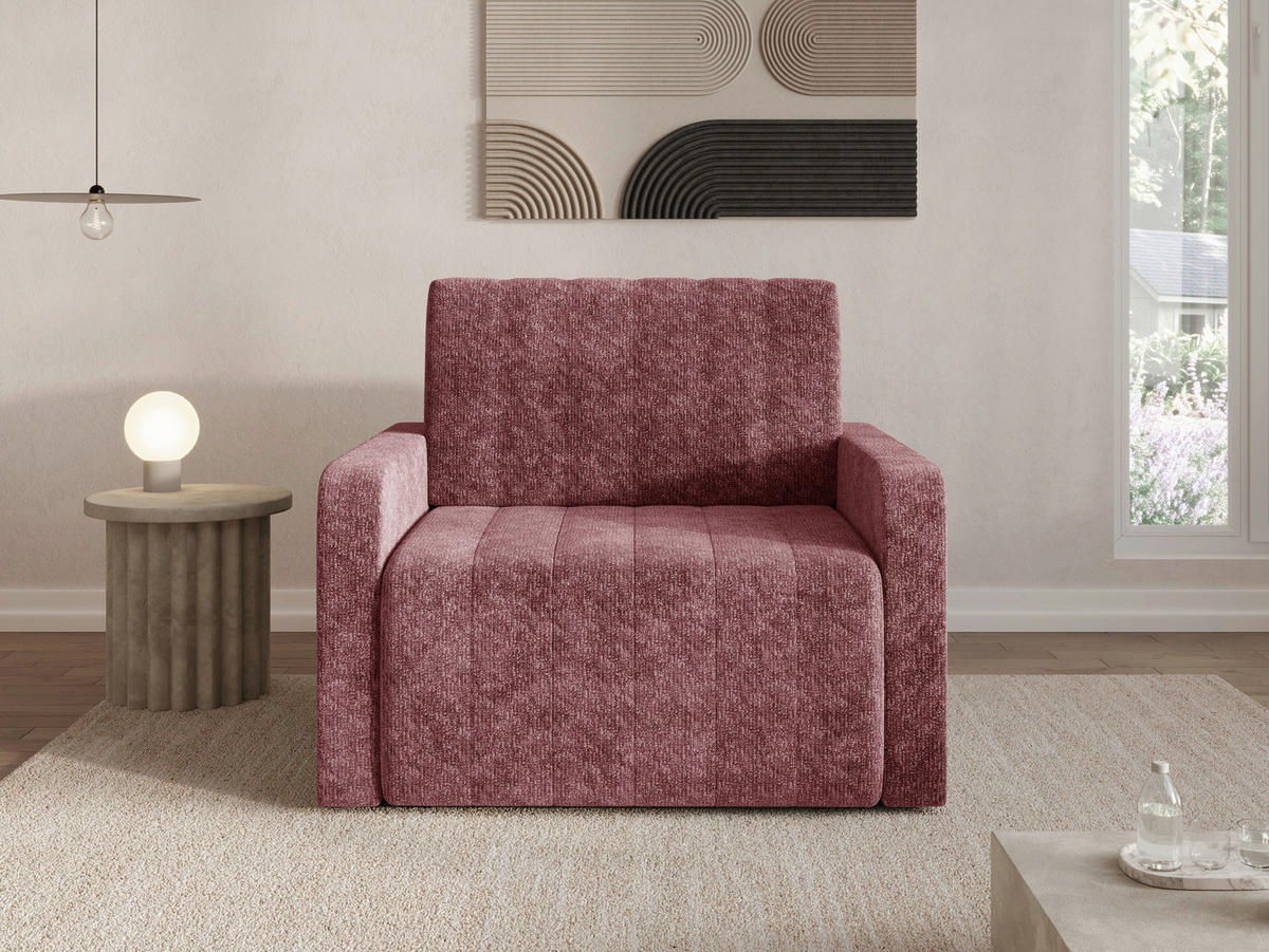 SCHLAFSESSEL Chenille Beere Liegefunktion Rücken echt  inkl.  - Beere/Schwarz, MODERN, Kunststoff/Textil (101/87/101cm) - Milino