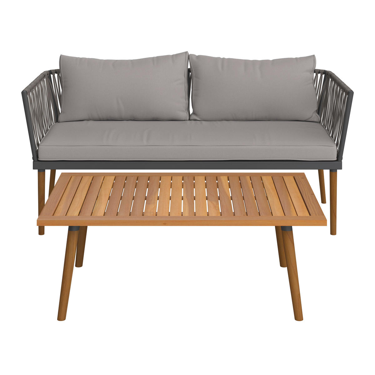 GARTENSET Webstoff Akazie massiv Eisen  - Schwarz/Akaziefarben, MODERN, Holz/Textil (110/161,7/40/75,8/70/77cm) - Ambia Garden