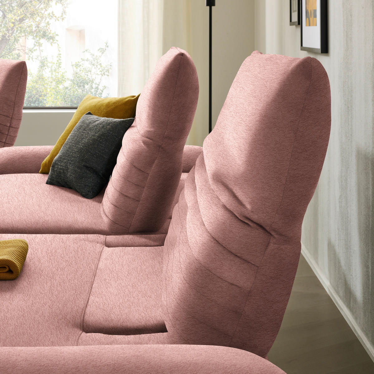 ECKSOFA  in Teddystoff Altrosa  280/170-195 cm  - Schwarz/Altrosa, Design, Textil/Metall (280/170-195cm) - Dieter Knoll