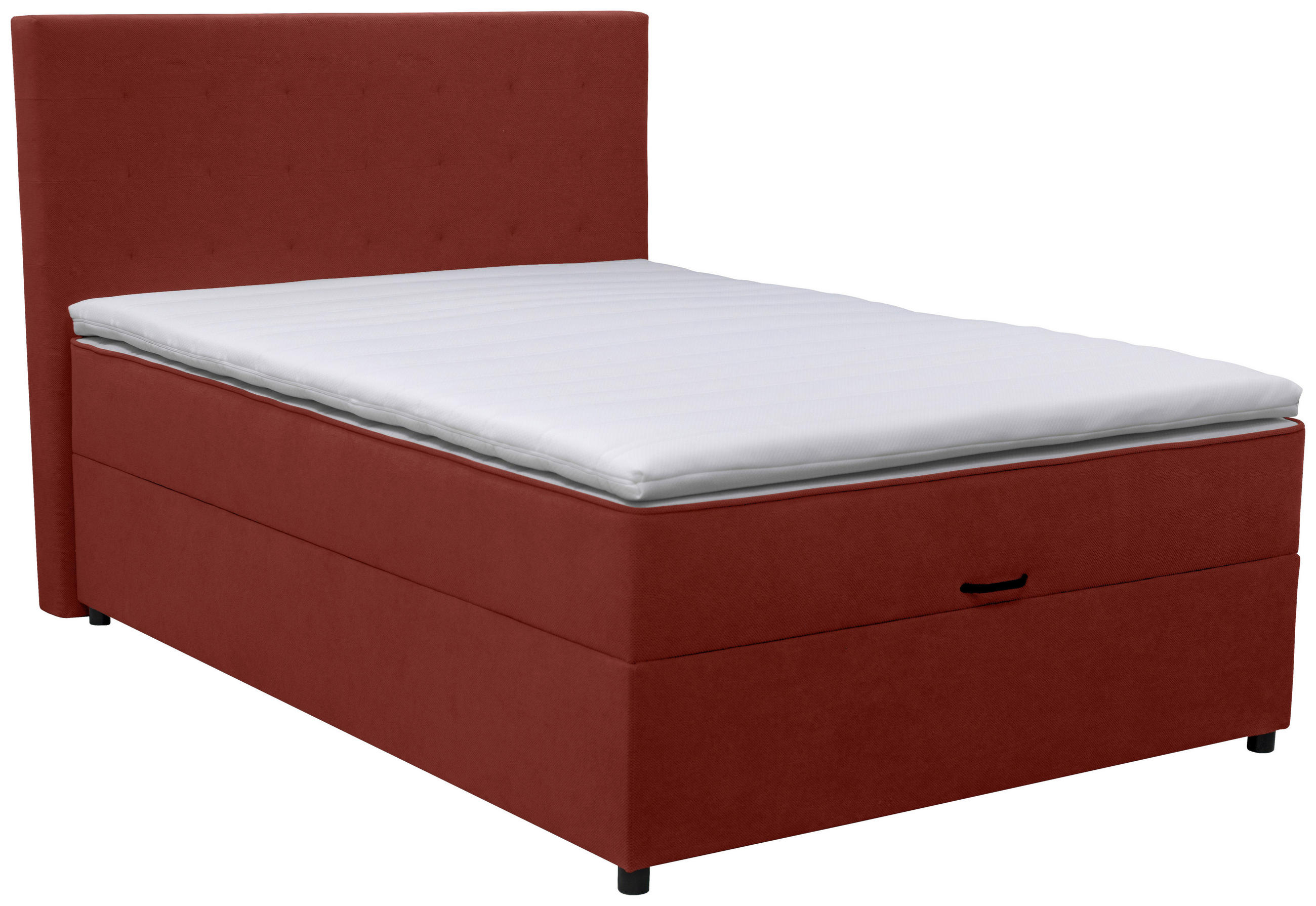 BOXBETT 140/200 cm,  in Weinrot, Matratze, Bettkasten, Topper, H3 = fest  - Weinrot/Schwarz, KONVENTIONELL, Holz/Holzwerkstoff (140/200cm) - Moderano