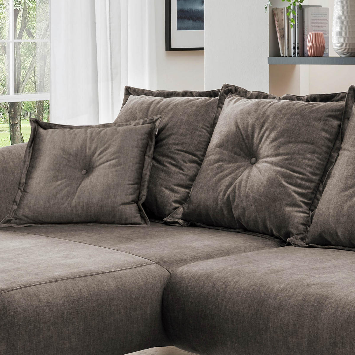 ECKSOFA in Velours Braun  162/277 cm  - Buchefarben/Braun, MODERN, Holz/Textil (162/277cm) - Livetastic
