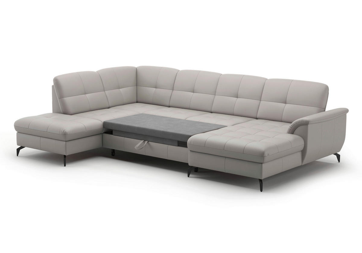 WOHNLANDSCHAFT in Vliesstoff Kombination Echtleder/Stoff Hellgrau  - Hellgrau/Schwarz, MODERN, Leder/Textil (212/319/164cm) - Sit & More