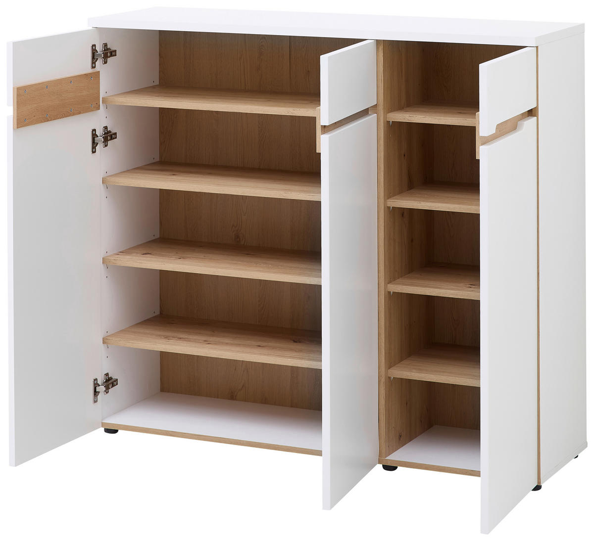 SKRINKA NA TOPÁNKY, biela, dub artisan, 120/107/38 cm - biela/dub artisan, Design, kompozitné drevo/plast (120/107/38cm) - Voleo