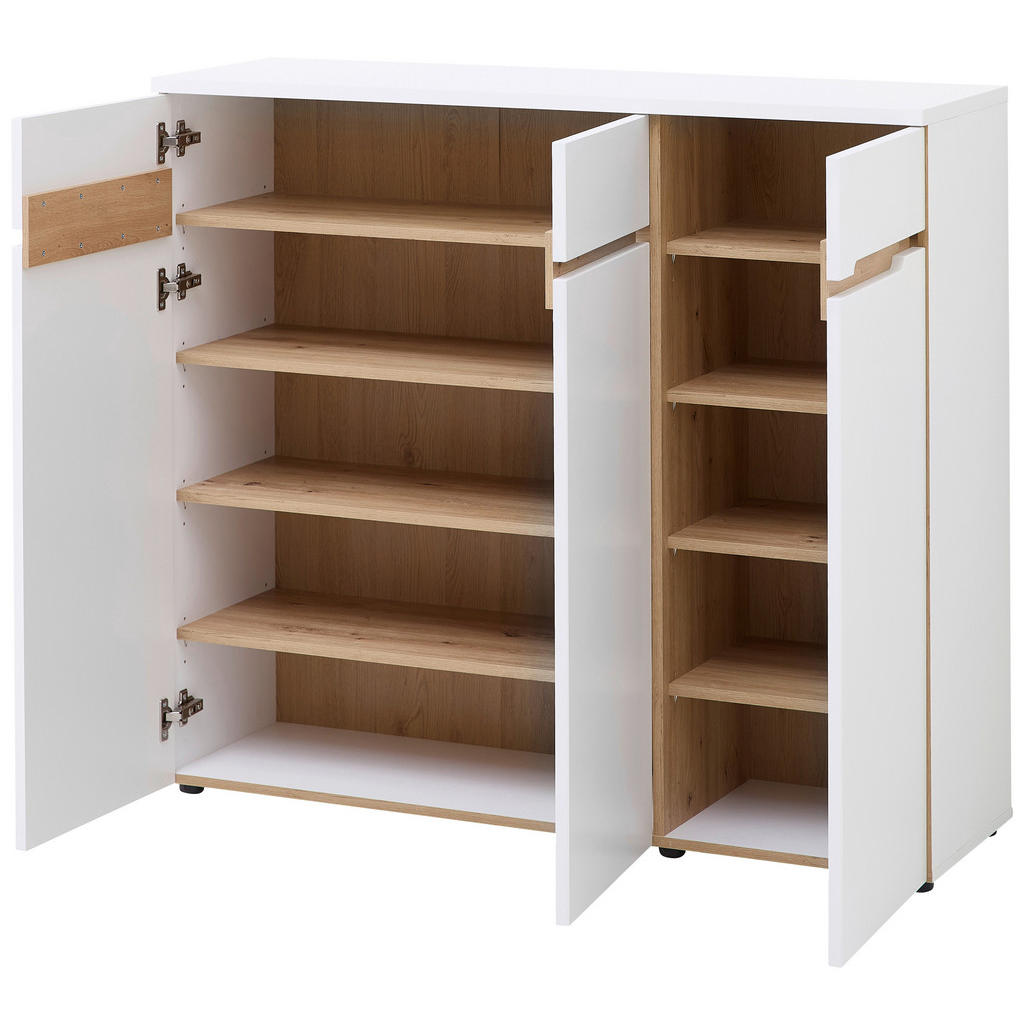 Thumbnail - Voleo Schuhschrank Memphis, Weiß, Eiche Artisan, Holzwerkstoff, 8 Fächer, 120x107x38 cm, Typenauswahl, Beimöbel erhältli...