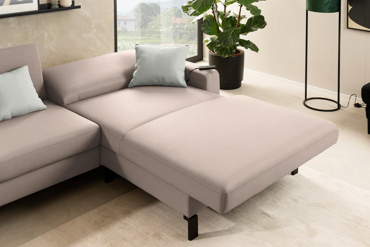 ECKSOFA Cord Taupe  - Taupe/Schwarz, Design, Textil/Metall (298/185cm) - Pure Home Lifestyle
